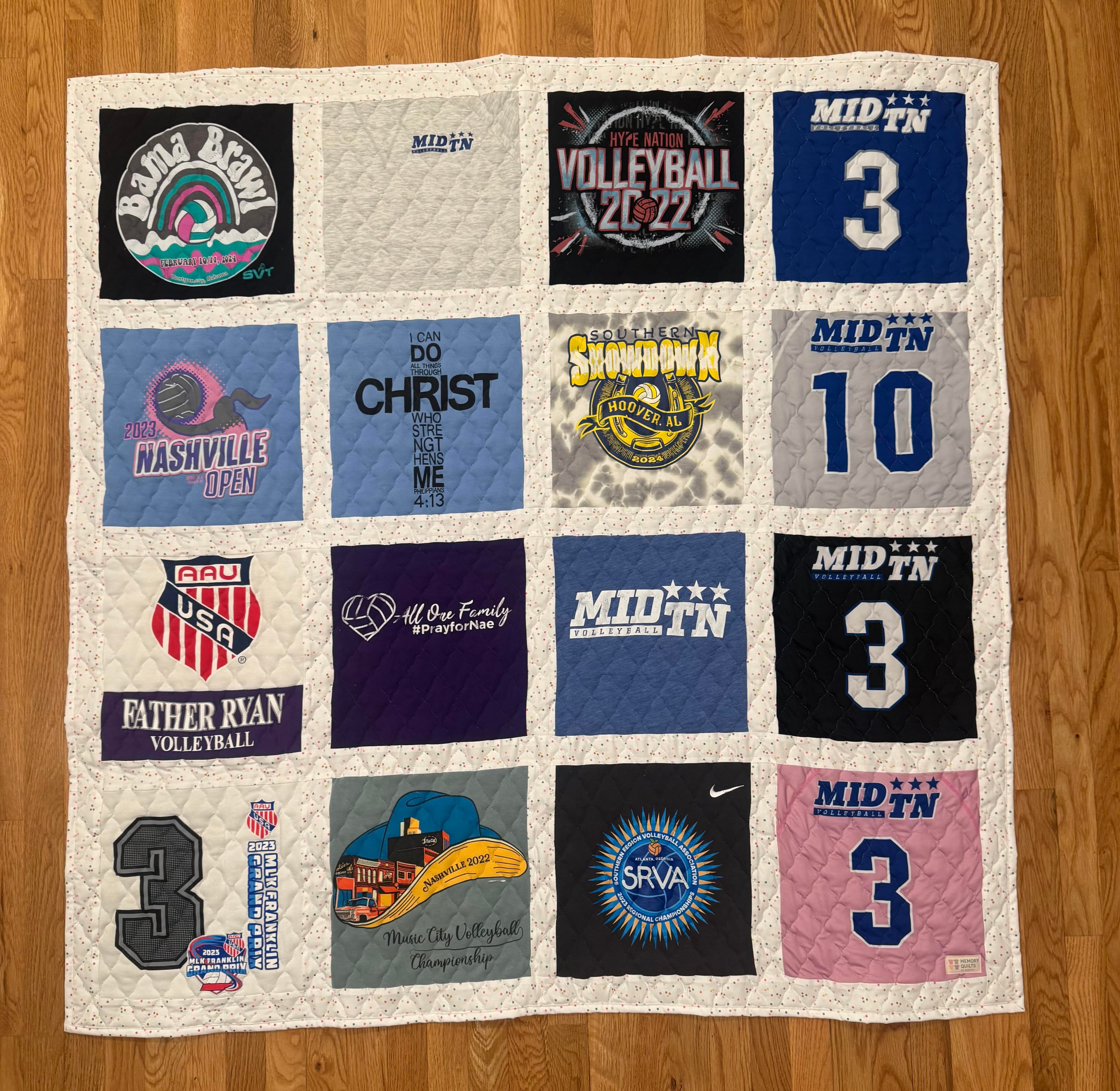 Single Frame quilt example — 4 × 4 — 16 Shirts